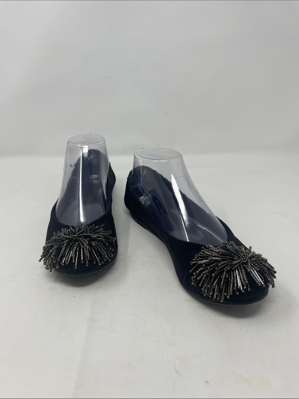 Arturo Chiang Embellished Black Ballet Flats with Beaded Pom Detail Size 6.5